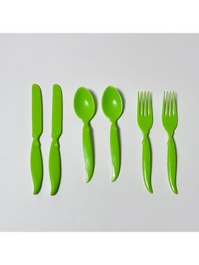 Vintage Retro Lime Green Plastic Toy Utensils Silverware Play Set Mid Century